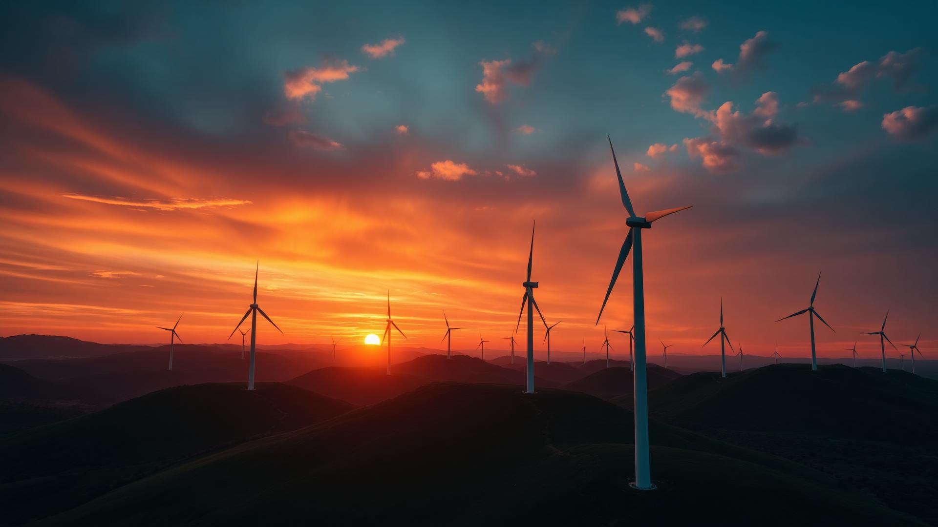 Wind farm at sunset